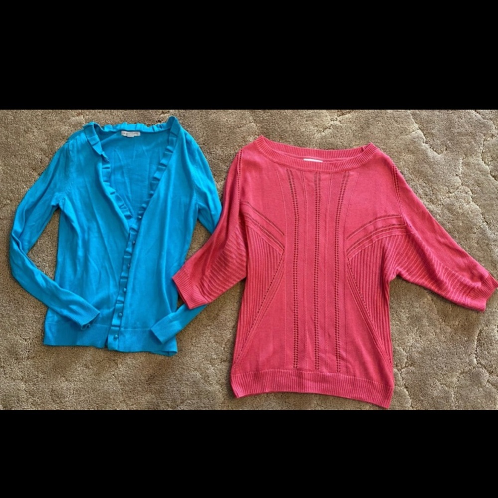 New York and company Stylish Pink and Blue Women's Sweater Set size medium